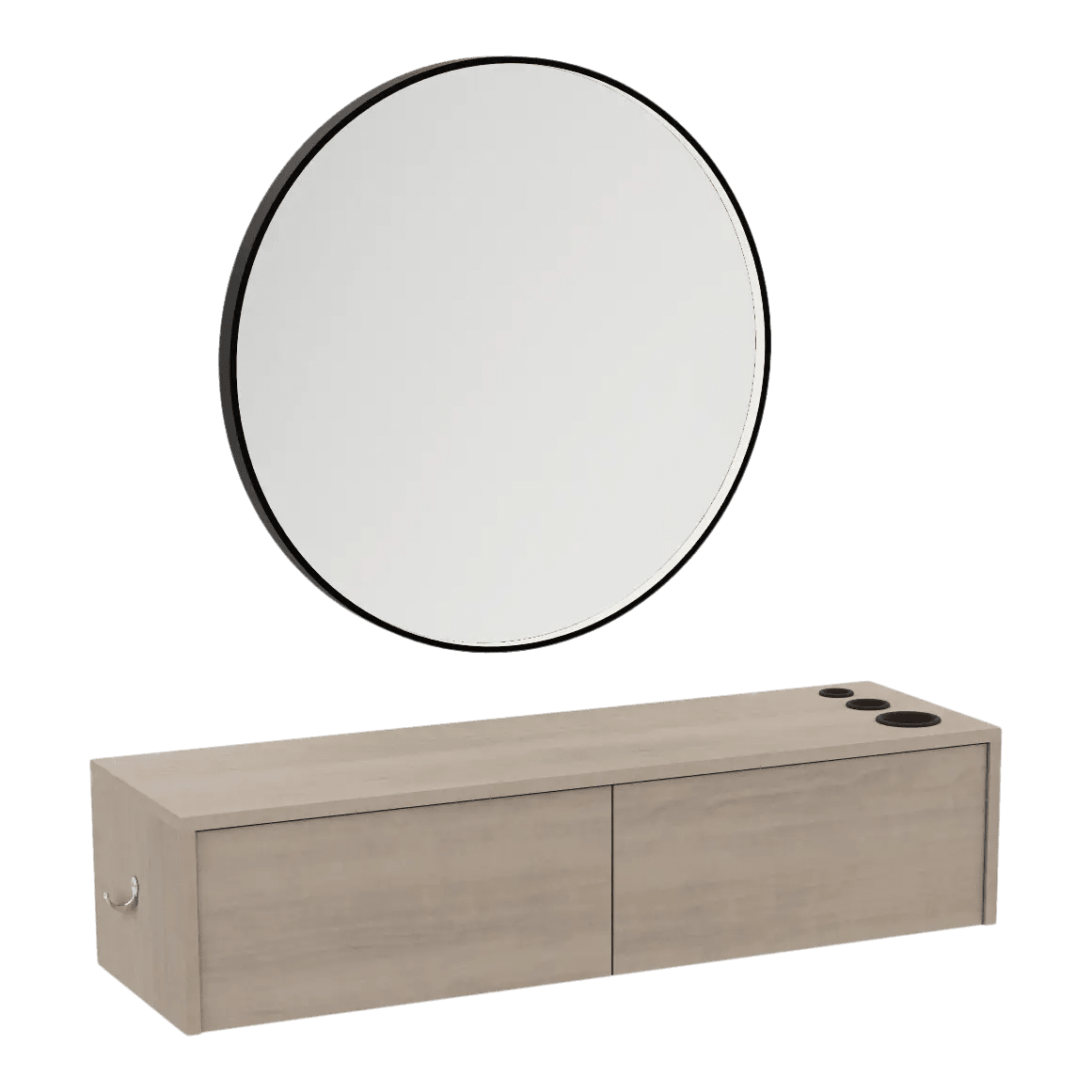 Glo Wall Mount Styling Station with Nestled Appliance Holder and Black Round Westin Mirror - Kaemark