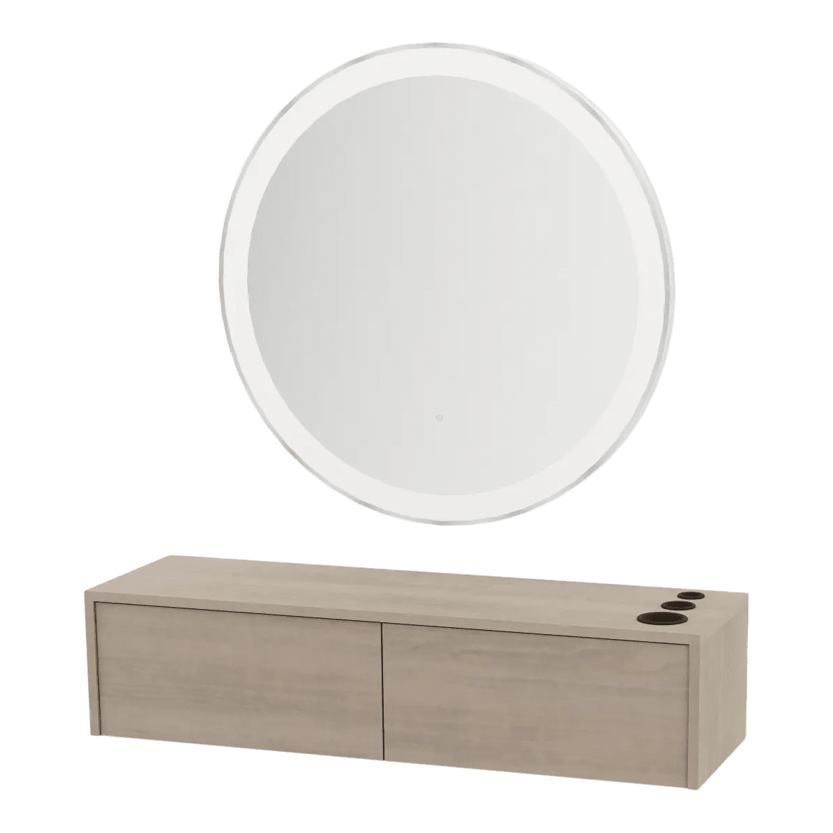 Glo Wall Mount Styling Station with Nestled Appliance Holder and Silver Round Glo Mirror - Kaemark