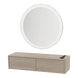 Glo Wall Mount Styling Station with Nestled Appliance Holder and Silver Round Glo Mirror - Kaemark