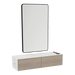 Glo Wall Mount Styling Station with Nestled Appliance Holder, Solid Surface Countertop, and Black Rectangle Westin Mirror - Kaemark