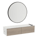 Glo Wall Mount Styling Station with Nestled Appliance Holder, Solid Surface Countertop, and Black Round Westin Mirror - Kaemark