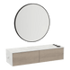 Glo Wall Mount Styling Station with Nestled Appliance Holder, Solid Surface Countertop, and Black Round Westin Mirror - Kaemark