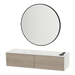 Glo Wall Mount Styling Station with Nestled Appliance Holder, Solid Surface Countertop, and Black Round Westin Mirror - Kaemark
