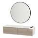 Glo Wall Mount Styling Station with Nestled Appliance Holder, Solid Surface Countertop, and Black Round Westin Mirror - Kaemark