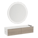 Glo Wall Mount Styling Station with Nestled Appliance Holder, Solid Surface Countertop, and Silver Round Glo Mirror - Kaemark