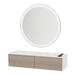 Glo Wall Mount Styling Station with Nestled Appliance Holder, Solid Surface Countertop, and Silver Round Glo Mirror - Kaemark