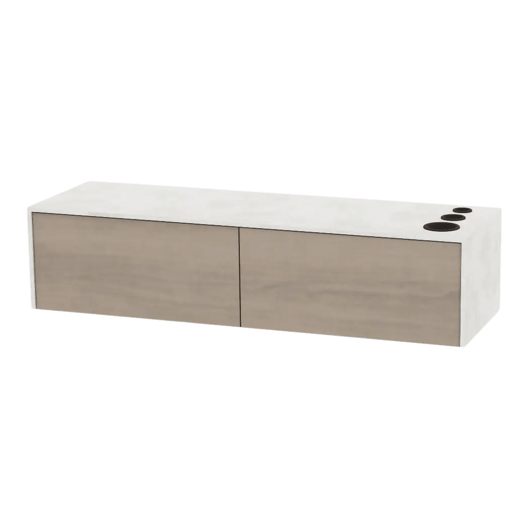 Glo Wall Mount Styling Station with Nestled Appliance Holder and Solid Surface Countertop (Cabinet Only) - Kaemark