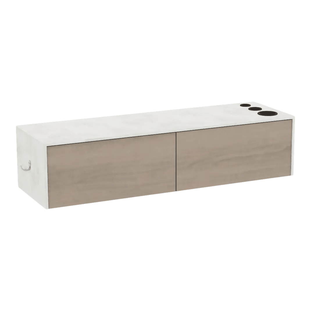 Glo Wall Mount Styling Station with Nestled Appliance Holder and Solid Surface Countertop (Cabinet Only) - Kaemark