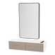 Glo Wall Mount Styling Station with Nestled Appliance Holder, Solid Surface Countertop, and Black Rectangle Westin Mirror - Kaemark