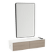 Glo Wall Mount Styling Station with Nestled Appliance Holder, Solid Surface Countertop, and Black Rectangle Westin Mirror - Kaemark