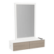 Glo Wall Mount Styling Station with Nestled Appliance Holder, Solid Surface Countertop, and Silver Rectangle Glo Mirror - Kaemark