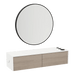 Glo Wall Mount Styling Station with Nestled Appliance Holder, Solid Surface Countertop, and Black Round Westin Mirror - Kaemark