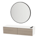 Glo Wall Mount Styling Station with Nestled Appliance Holder, Solid Surface Countertop, and Black Round Westin Mirror - Kaemark