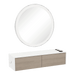 Glo Wall Mount Styling Station with Nestled Appliance Holder, Solid Surface Countertop, and Silver Round Glo Mirror - Kaemark