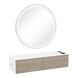 Glo Wall Mount Styling Station with Nestled Appliance Holder, Solid Surface Countertop, and Silver Round Glo Mirror - Kaemark
