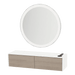 Glo Wall Mount Styling Station with Nestled Appliance Holder, Solid Surface Countertop, and Silver Round Glo Mirror - Kaemark