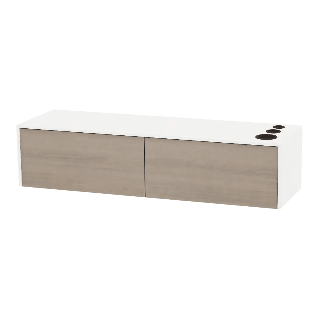 Glo Wall Mount Styling Station with Nestled Appliance Holder and Solid Surface Countertop (Cabinet Only) - Kaemark