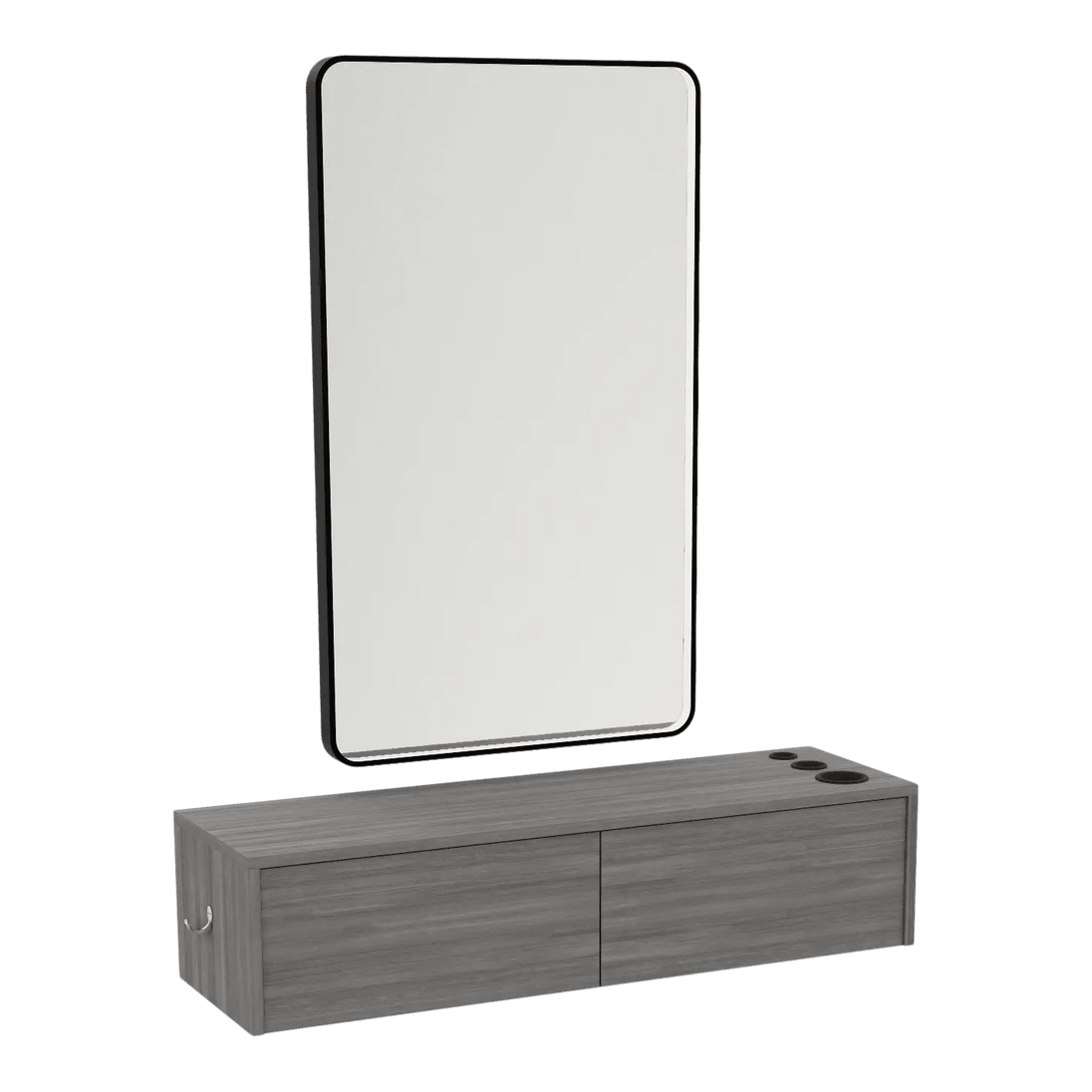 Glo Wall Mount Styling Station with Nestled Appliance Holder and Black Rectangle Westin Mirror - Kaemark
