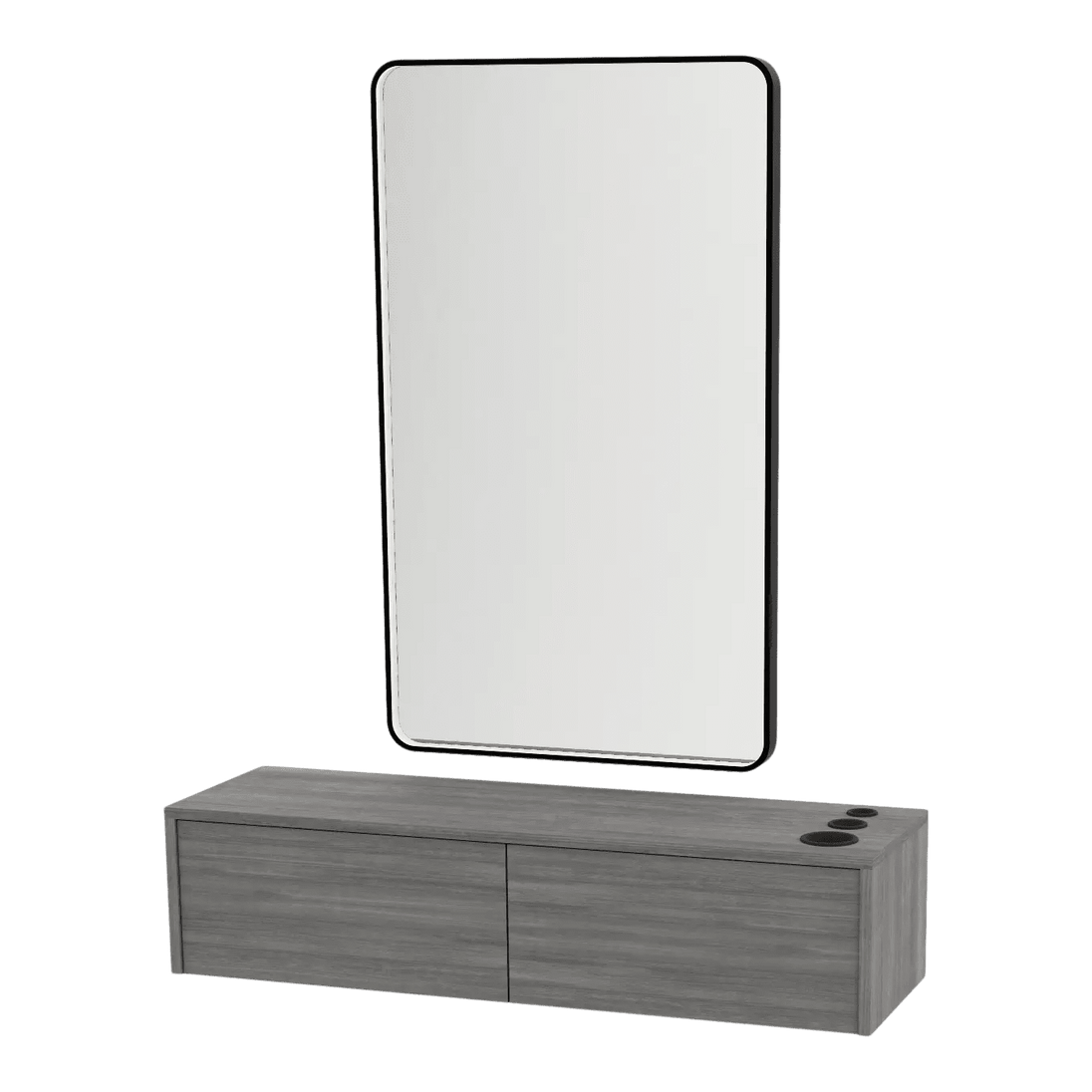 Glo Wall Mount Styling Station with Nestled Appliance Holder and Black Rectangle Westin Mirror - Kaemark