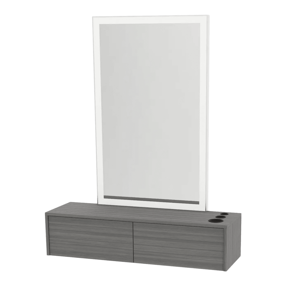 Glo Wall Mount Styling Station with Nestled Appliance Holder and Silver Rectangle Glo Mirror - Kaemark