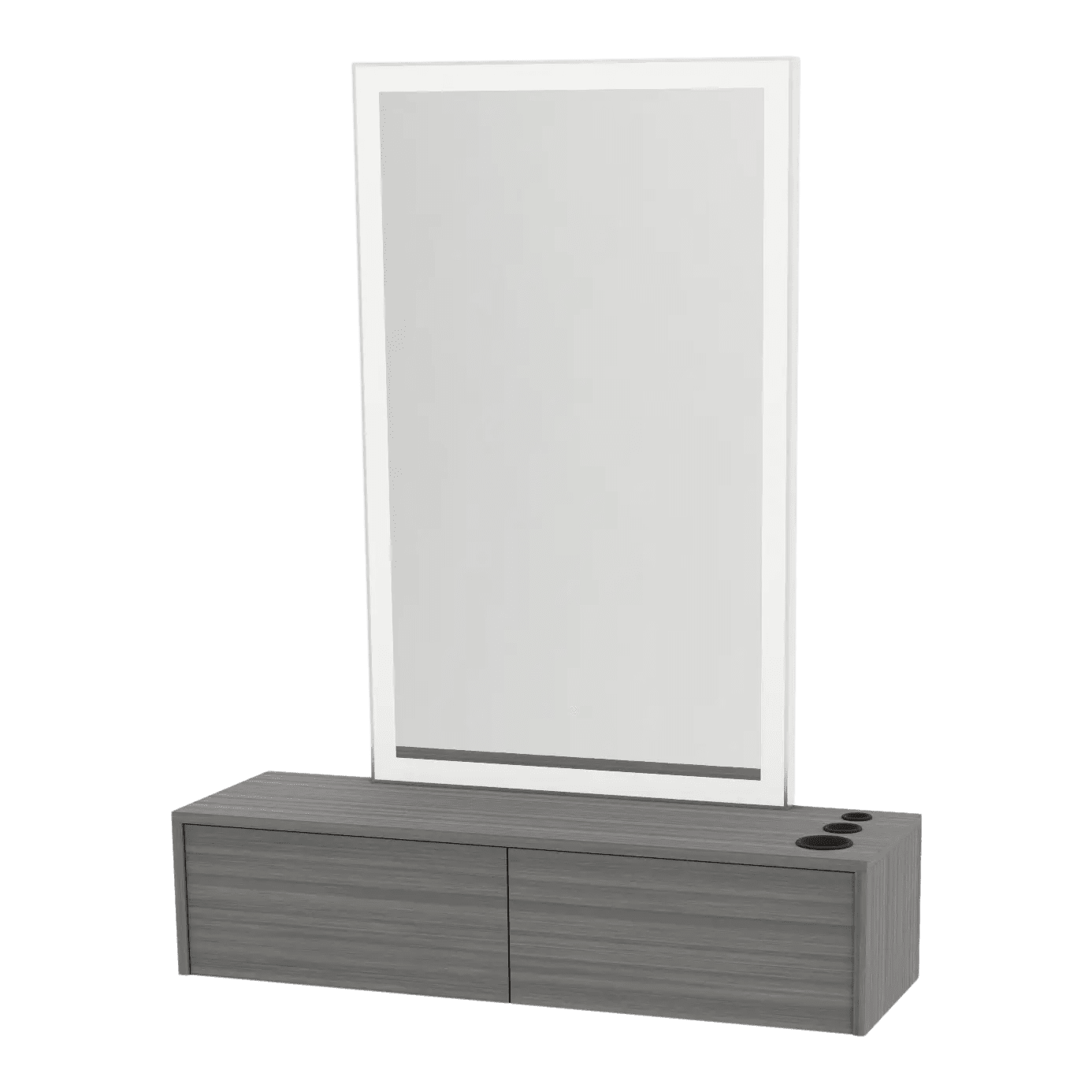 Glo Wall Mount Styling Station with Nestled Appliance Holder and Silver Rectangle Glo Mirror - Kaemark