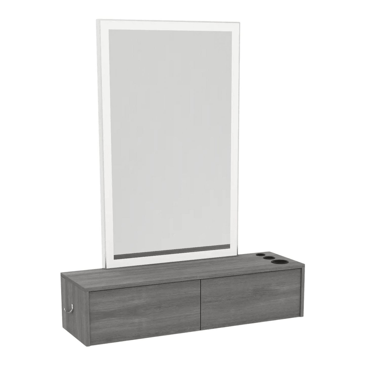 Glo Wall Mount Styling Station with Nestled Appliance Holder and Silver Rectangle Glo Mirror - Kaemark