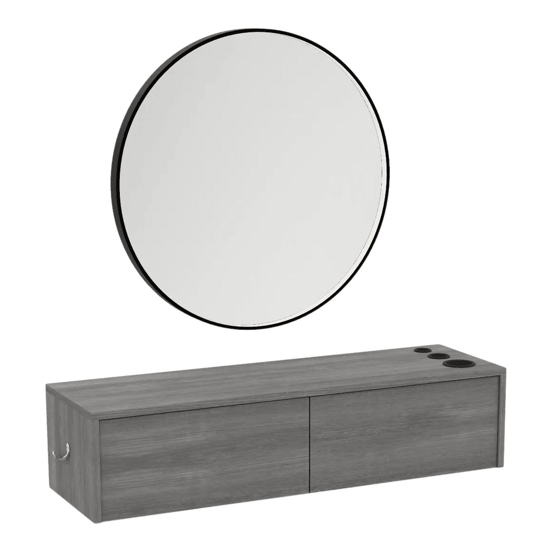 Glo Wall Mount Styling Station with Nestled Appliance Holder and Black Round Westin Mirror - Kaemark