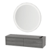 Glo Wall Mount Styling Station with Nestled Appliance Holder and Silver Round Glo Mirror - Kaemark
