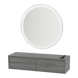 Glo Wall Mount Styling Station with Nestled Appliance Holder and Silver Round Glo Mirror - Kaemark