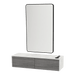 Glo Wall Mount Styling Station with Nestled Appliance Holder, Solid Surface Countertop, and Black Rectangle Westin Mirror - Kaemark