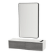 Glo Wall Mount Styling Station with Nestled Appliance Holder, Solid Surface Countertop, and Black Rectangle Westin Mirror - Kaemark