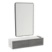 Glo Wall Mount Styling Station with Nestled Appliance Holder, Solid Surface Countertop, and Black Rectangle Westin Mirror - Kaemark