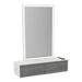 Glo Wall Mount Styling Station with Nestled Appliance Holder, Solid Surface Countertop, and Silver Rectangle Glo Mirror - Kaemark