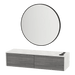 Glo Wall Mount Styling Station with Nestled Appliance Holder, Solid Surface Countertop, and Black Round Westin Mirror - Kaemark