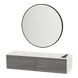 Glo Wall Mount Styling Station with Nestled Appliance Holder, Solid Surface Countertop, and Black Round Westin Mirror - Kaemark