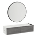 Glo Wall Mount Styling Station with Nestled Appliance Holder, Solid Surface Countertop, and Black Round Westin Mirror - Kaemark