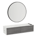 Glo Wall Mount Styling Station with Nestled Appliance Holder, Solid Surface Countertop, and Black Round Westin Mirror - Kaemark