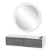 Glo Wall Mount Styling Station with Nestled Appliance Holder, Solid Surface Countertop, and Silver Round Glo Mirror - Kaemark