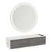 Glo Wall Mount Styling Station with Nestled Appliance Holder, Solid Surface Countertop, and Silver Round Glo Mirror - Kaemark