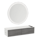Glo Wall Mount Styling Station with Nestled Appliance Holder, Solid Surface Countertop, and Silver Round Glo Mirror - Kaemark