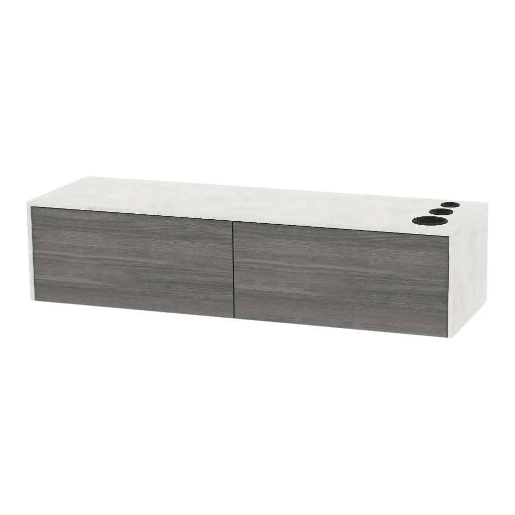 Glo Wall Mount Styling Station with Nestled Appliance Holder and Solid Surface Countertop (Cabinet Only) - Kaemark