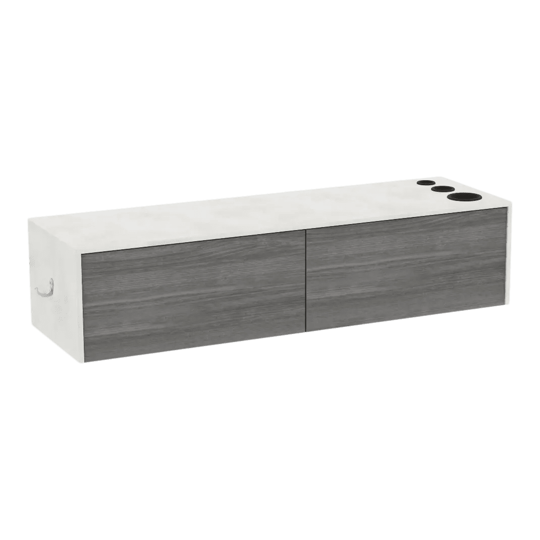 Glo Wall Mount Styling Station with Nestled Appliance Holder and Solid Surface Countertop (Cabinet Only) - Kaemark
