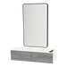 Glo Wall Mount Styling Station with Nestled Appliance Holder, Solid Surface Countertop, and Black Rectangle Westin Mirror - Kaemark
