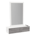 Glo Wall Mount Styling Station with Nestled Appliance Holder, Solid Surface Countertop, and Silver Rectangle Glo Mirror - Kaemark