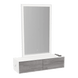 Glo Wall Mount Styling Station with Nestled Appliance Holder, Solid Surface Countertop, and Silver Rectangle Glo Mirror - Kaemark