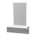 Glo Wall Mount Styling Station with Nestled Appliance Holder, Solid Surface Countertop, and Silver Rectangle Glo Mirror - Kaemark