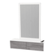 Glo Wall Mount Styling Station with Nestled Appliance Holder, Solid Surface Countertop, and Silver Rectangle Glo Mirror - Kaemark