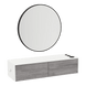 Glo Wall Mount Styling Station with Nestled Appliance Holder, Solid Surface Countertop, and Black Round Westin Mirror - Kaemark