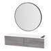 Glo Wall Mount Styling Station with Nestled Appliance Holder, Solid Surface Countertop, and Black Round Westin Mirror - Kaemark