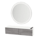 Glo Wall Mount Styling Station with Nestled Appliance Holder, Solid Surface Countertop, and Silver Round Glo Mirror - Kaemark
